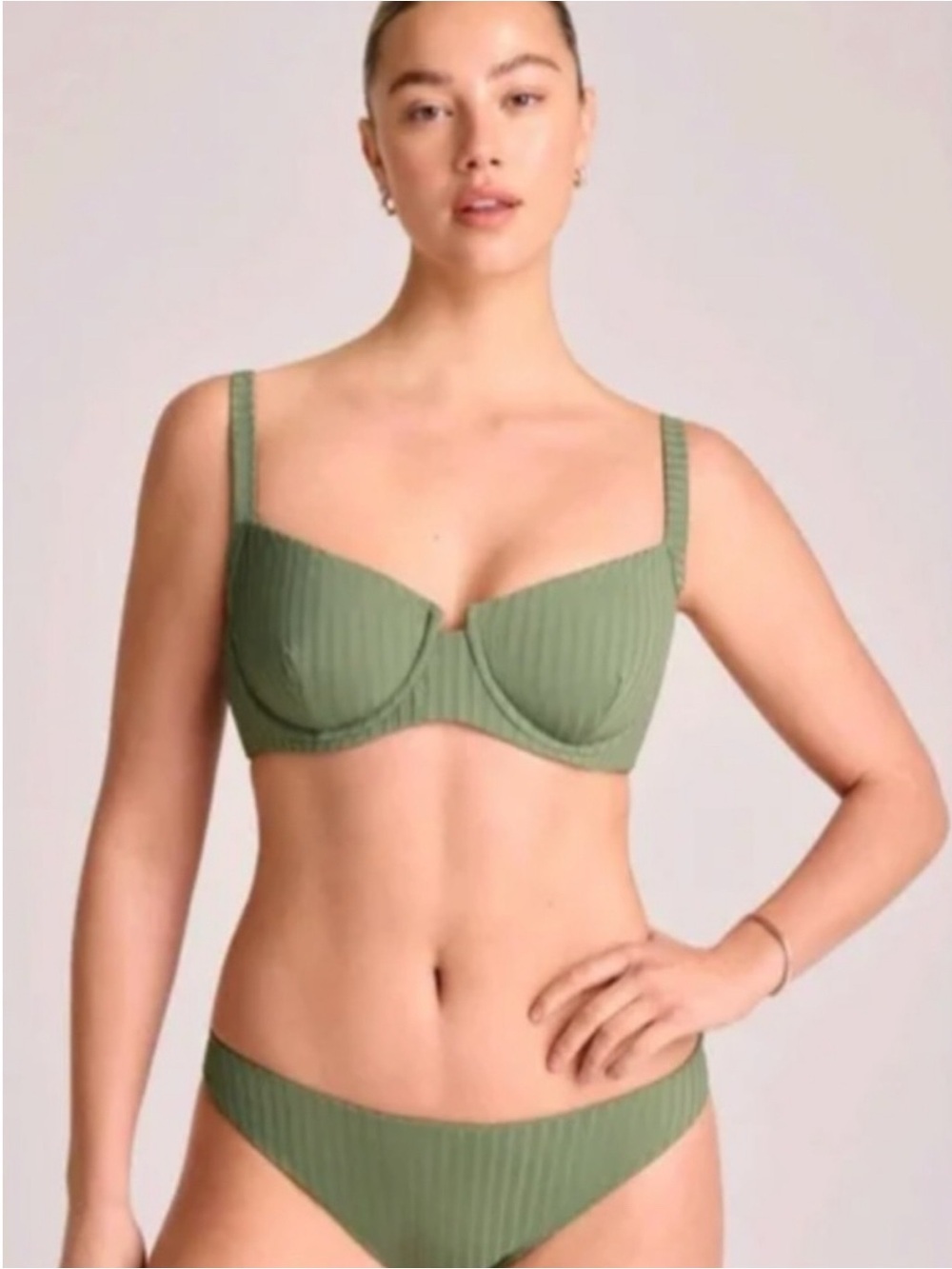 Vitamin A Green Ribbed Demi Cup Bikini Top